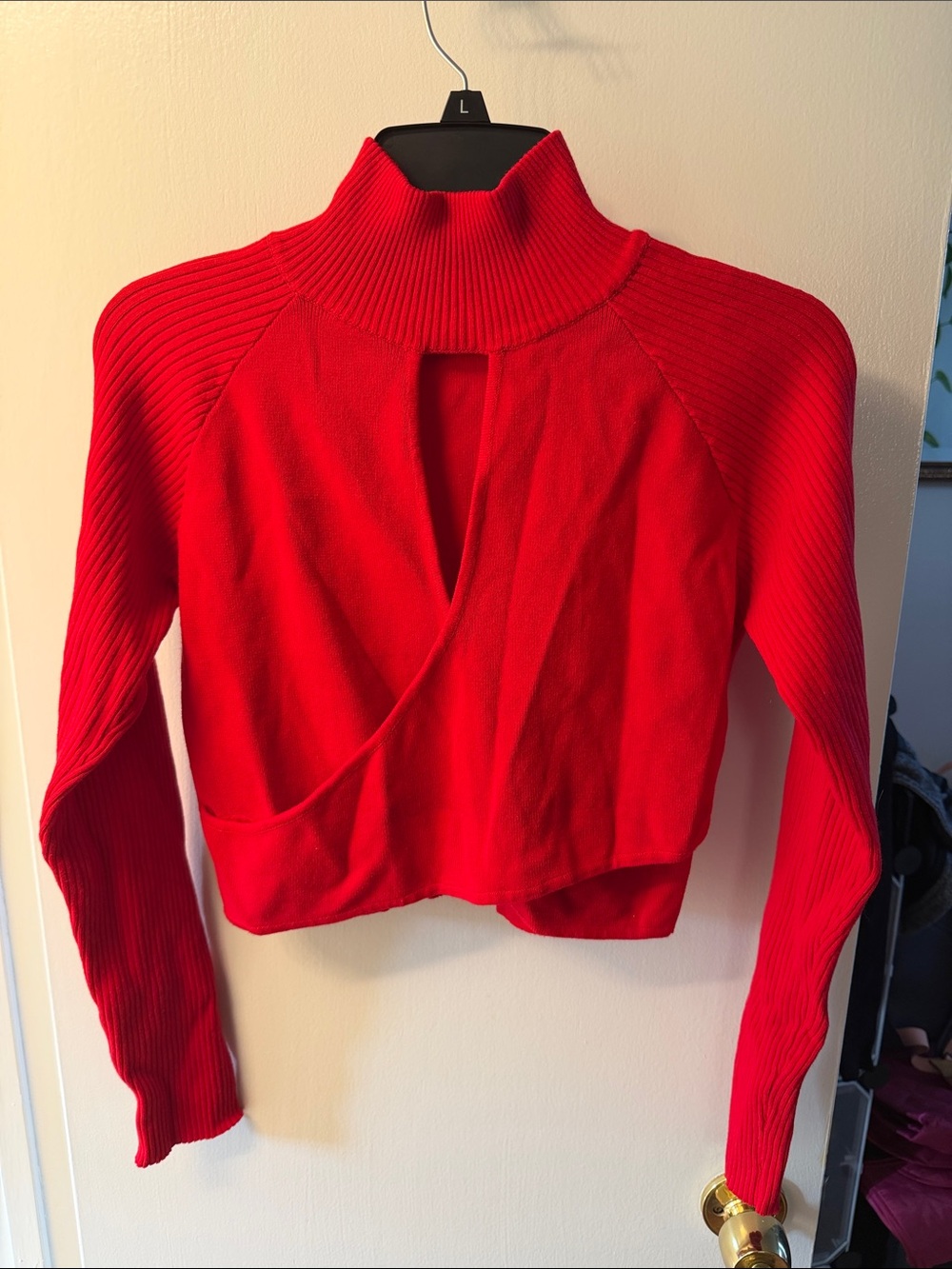 Fashion Nova Red Ribbed Turtleneck Cutout Sweater